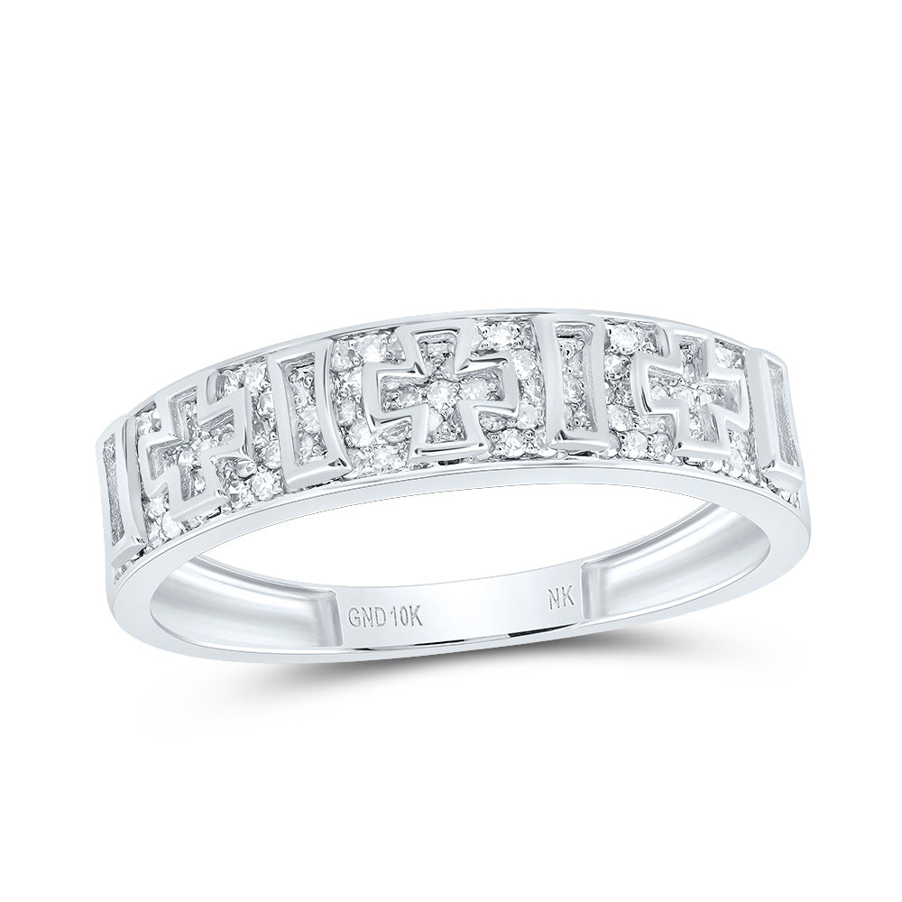 10kt White Gold 1/2 Cttw Diamond Crome Cross Mens Ring, Men Size: 8-12