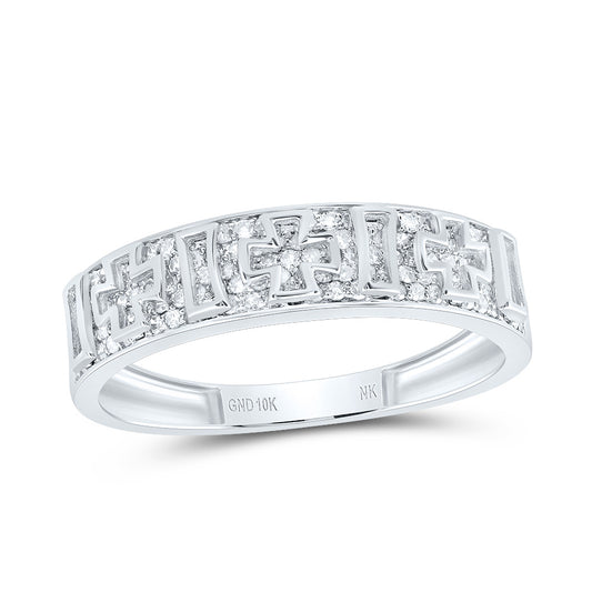 10kt White Gold 1/2 Cttw Diamond Crome Cross Mens Ring, Men Size: 8-12
