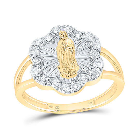 10kt Yellow Gold 1/2 Cttw Diamond Fashion Virgin Mother Mary Flower Ladies Wedding Engagement Anniversary Ring, Women Size: 5-9