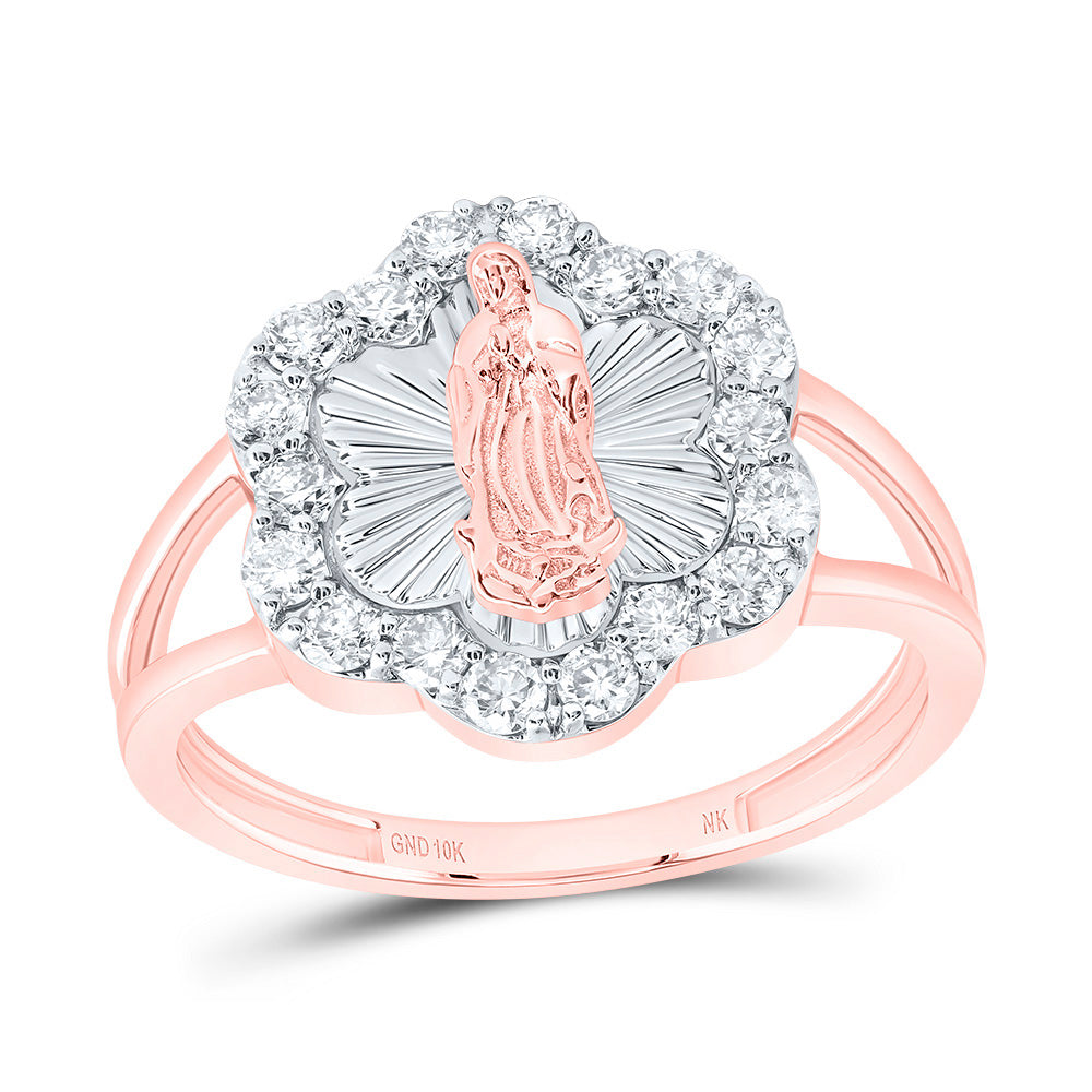 10kt Rose Gold 1/2 Cttw Diamond Fashion Virgin Mother Mary Flower Ladies Wedding Engagement Anniversary Ring, Women Size: 5-9