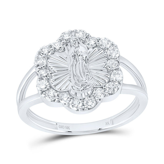 10kt White Gold 1/2 Cttw Diamond Fashion Virgin Mother Mary Flower Ladies Wedding Engagement Anniversary Ring, Women Size: 5-9