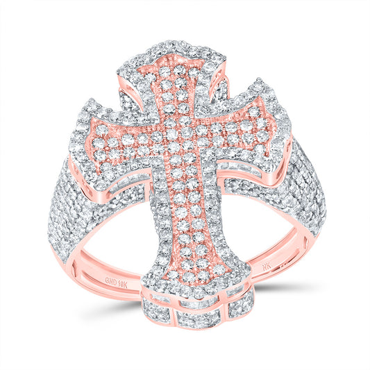 10kt Rose Gold 2 5/8 Cttw Diamond Crome Cross Mens Ring, Men Size: 8-12