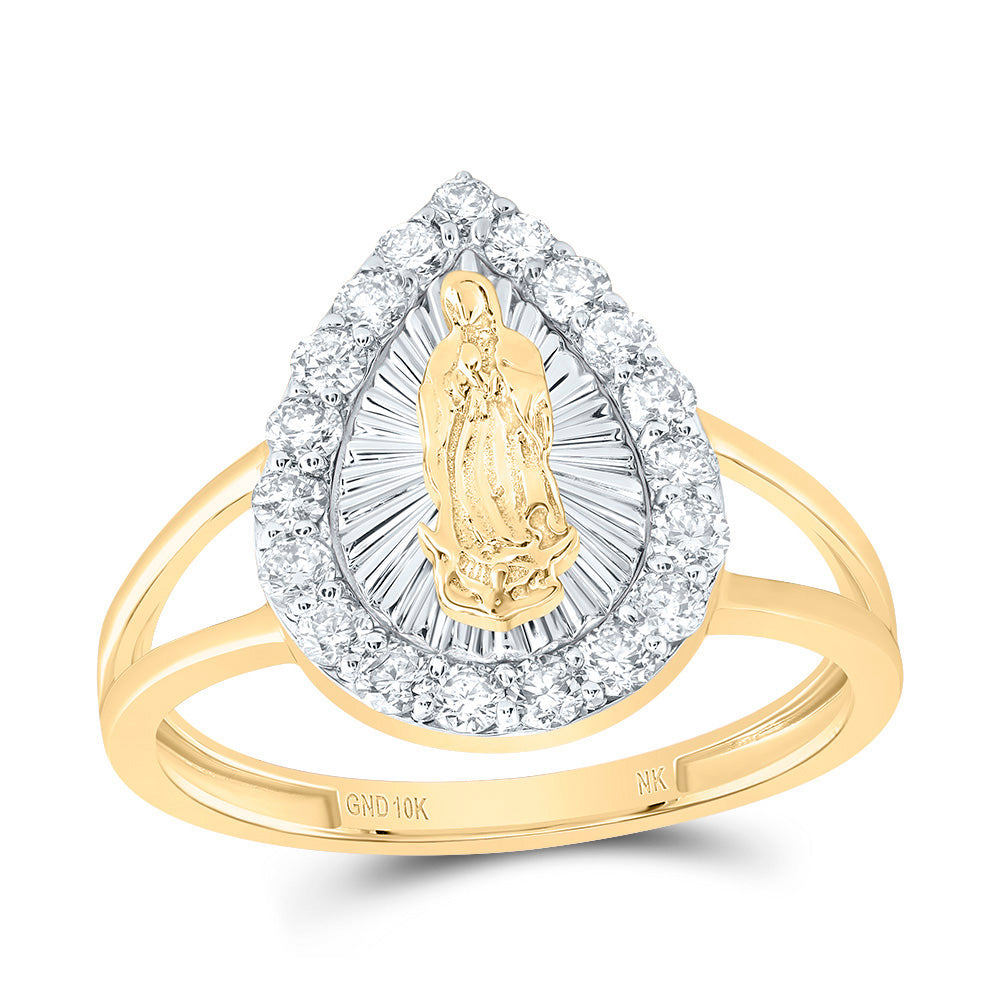 10kt Yellow Gold 1/2 Cttw Diamond Fashion Virgin Mother Mary Pear Ladies Wedding Engagement Anniversary Ring, Women Size: 5-9