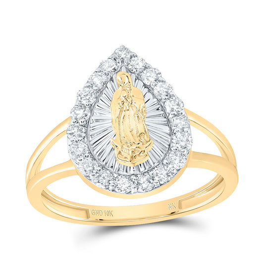 10kt Yellow Gold 1/2 Cttw Diamond Fashion Virgin Mother Mary Pear Ladies Wedding Engagement Anniversary Ring, Women Size: 5-9