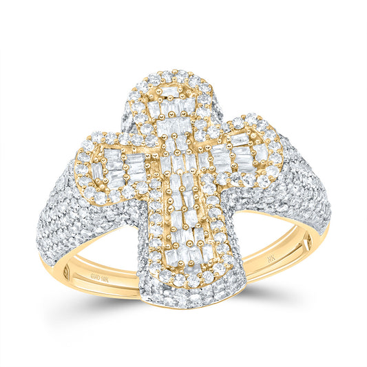 10kt Yellow Gold 1 7/8 Cttw Diamond Crome Cross Mens Ring, Men Size: 8-12