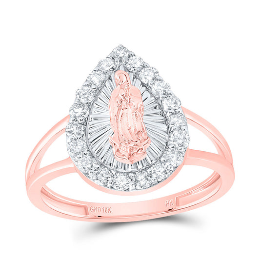 10kt Rose Gold 1/2 Cttw Diamond Fashion Virgin Mother Mary Pear Ladies Wedding Engagement Anniversary Ring, Women Size: 5-9