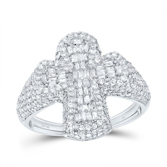 10kt White Gold 1 7/8 Cttw Diamond Crome Cross Mens Ring, Men Size: 8-12