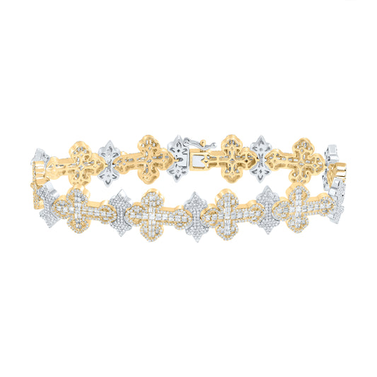 10K Two-Tone Gold 6 Ctw Natural Diamond Cross Mens Bracelet (8 Inch)