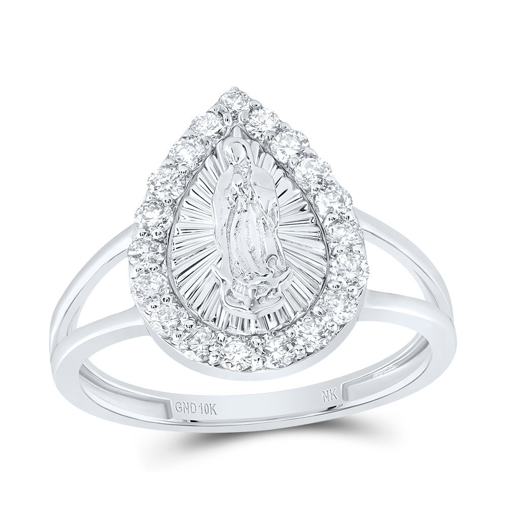 10kt White Gold 1/2 Cttw Diamond Fashion Virgin Mother Mary Pear Ladies Wedding Engagement Anniversary Ring, Women Size: 5-9