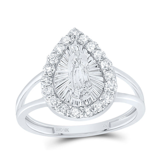 10kt White Gold 1/2 Cttw Diamond Fashion Virgin Mother Mary Pear Ladies Wedding Engagement Anniversary Ring, Women Size: 5-9