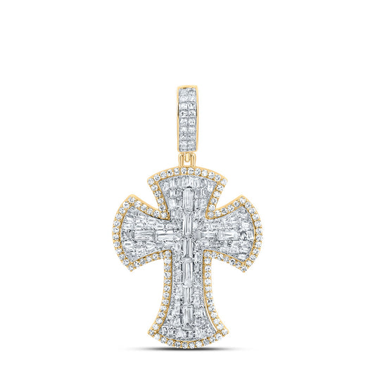 10kt Yellow Gold 1 3/8 Cttw Diamond Cross Mens Charm