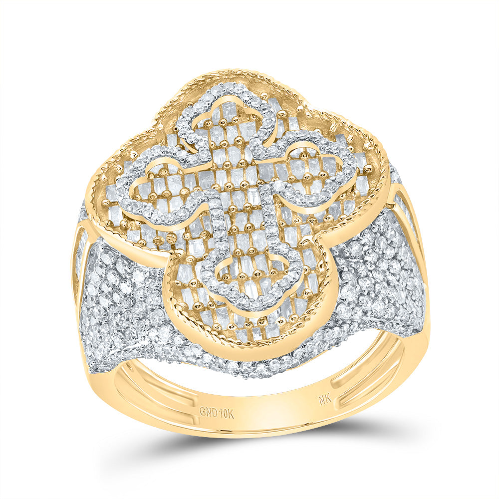 10kt Yellow Gold 2 5/8 Cttw Diamond Cross Mens Ring, Men Size: 8-12