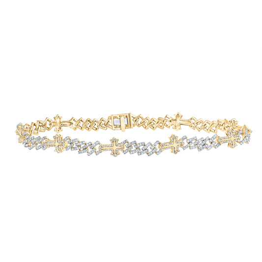 10kt Yellow Gold 2 Cttw Diamond Cross Cuban Bracelet, Length: 8 Inch