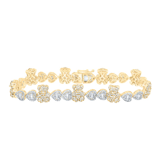 10kt Yellow Gold 3 1/3 Cttw Natural Diamond Teddybear Heart Bracelet, Length: 7 Inch