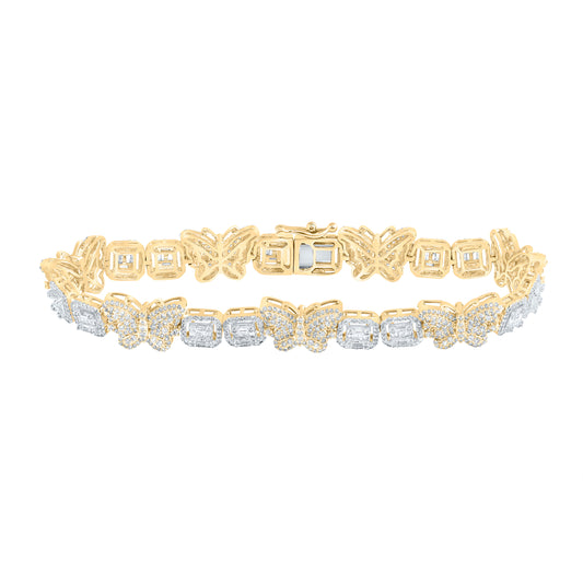 10kt Yellow Gold 3 1/3 Cttw Diamond Butterfly Bracelet, Length: 7 Inch