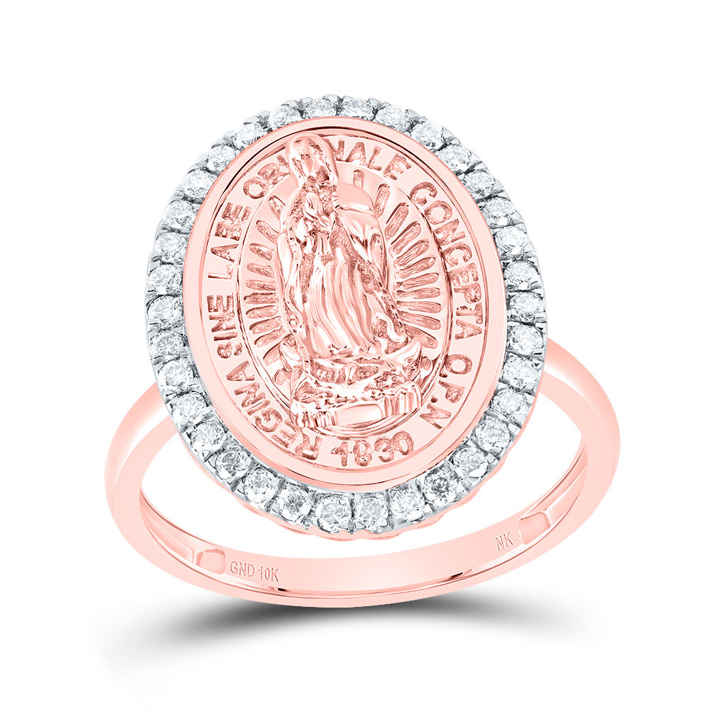 10kt Rose Gold 1/3 Cttw Diamond Fashion Virgin Mother Mary Oval Ladies Wedding Engagement Anniversary Ring, Women Size: 5-9