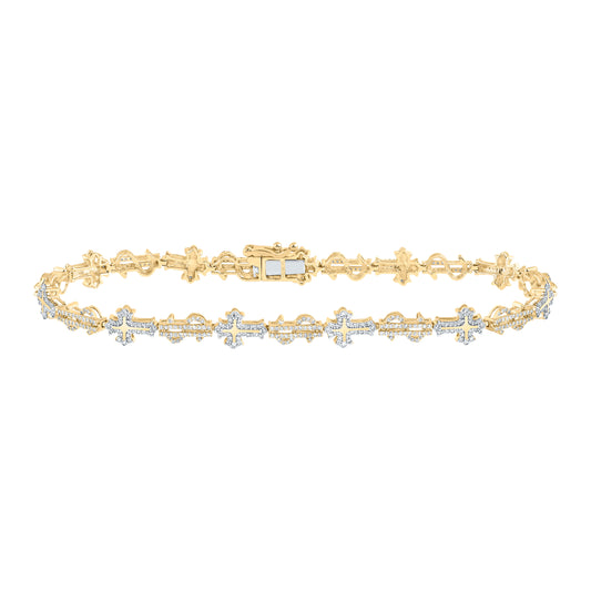 10kt Yellow Gold 1 1/2 Cttw Diamond Dollar Cross Bracelet, Length: 8 Inch