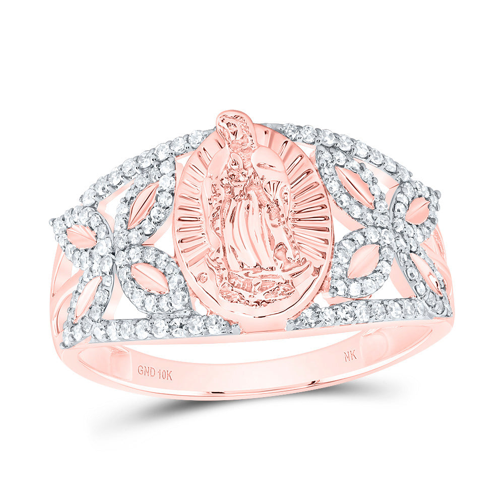 10kt Rose Gold 1/3 Cttw Diamond Fashion Virgin Mother Mary Oval Ladies Wedding Engagement Anniversary Ring, Women Size: 5-9