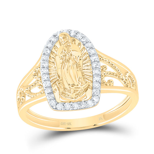 10kt Yellow Gold 1/5 Cttw Diamond Fashion Virgin Mother Mary Ladies Wedding Engagement Anniversary Ring, Women Size: 5-9