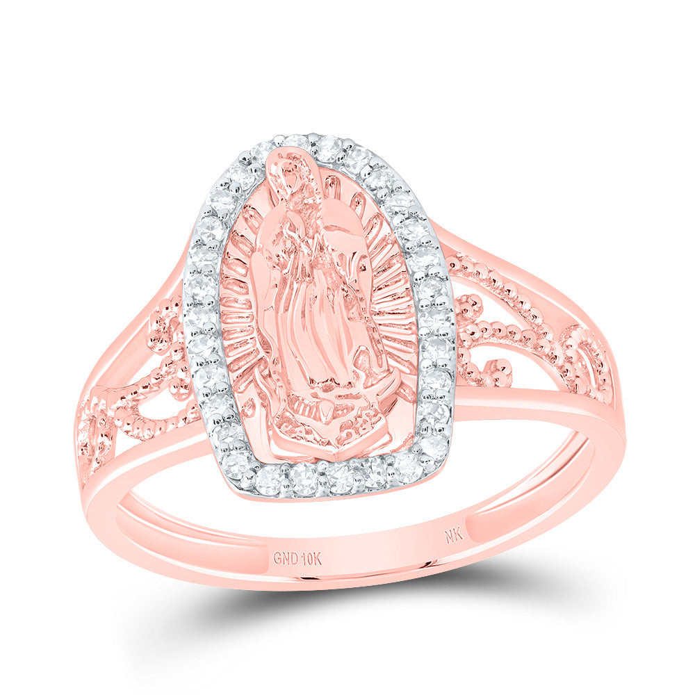10kt Rose Gold 1/5 Cttw Diamond Fashion Virgin Mother Mary Ladies Wedding Engagement Anniversary Ring, Women Size: 5-9