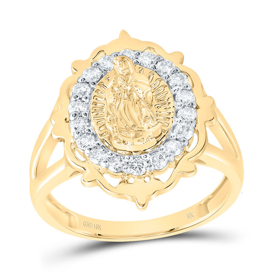 10kt Yellow Gold 3/8 Cttw Diamond Fashion Virgin Mother Mary Ladies Wedding Engagement Anniversary Ring, Women Size: 5-9