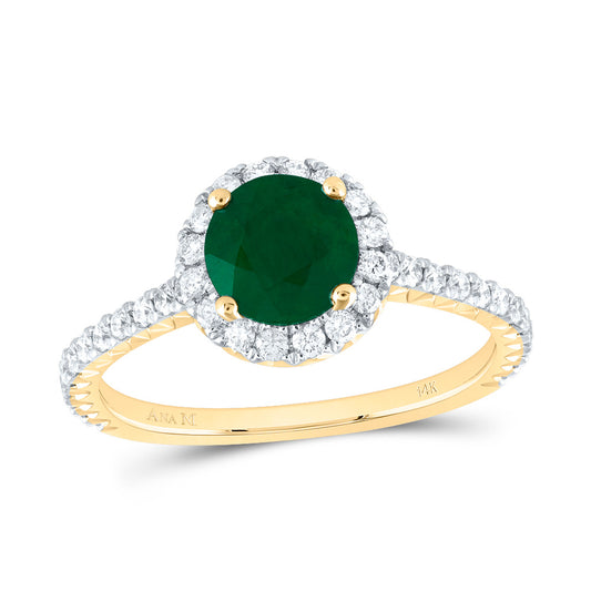 14kt Yellow Gold 1/2 Cttw Diamond Ana M 6.5mm Round Emerald Natural Gem Single Halo Wedding Engagement Anniversary Ring, Women Size: 5-9