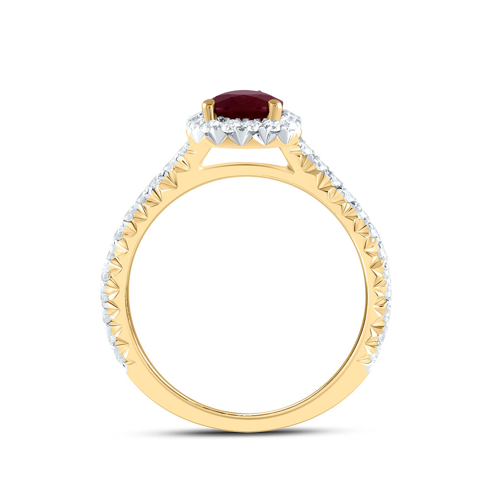14kt Yellow Gold 1/2 Cttw Diamond Ana M 8x5.5mm-ps Ruby Natural Gem Single Halo Wedding Engagement Anniversary Ring, Women Size: 5-9