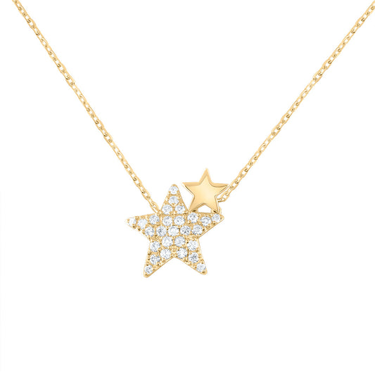 14K Yellow or White Gold 1/3 Ctw Natural Diamond Fashion Star Necklace (18 Inch)