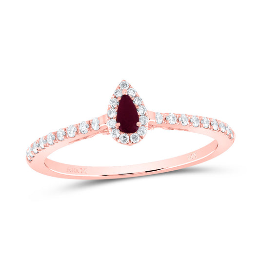 14kt Rose Gold 1/6 Cttw Diamond Ana M 4x2mm Pear Ruby Natural Gem Pear Wedding Engagement Anniversary Ring, Women Size: 5-9