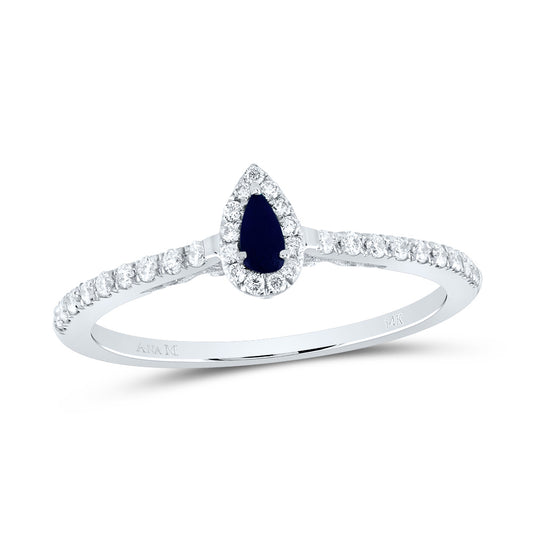 14kt White Gold 1/5 Cttw Diamond Ana M 4x2mm Pear Blue Sapphire Natural Gem Pear Wedding Engagement Anniversary Ring, Women Size: 5-9