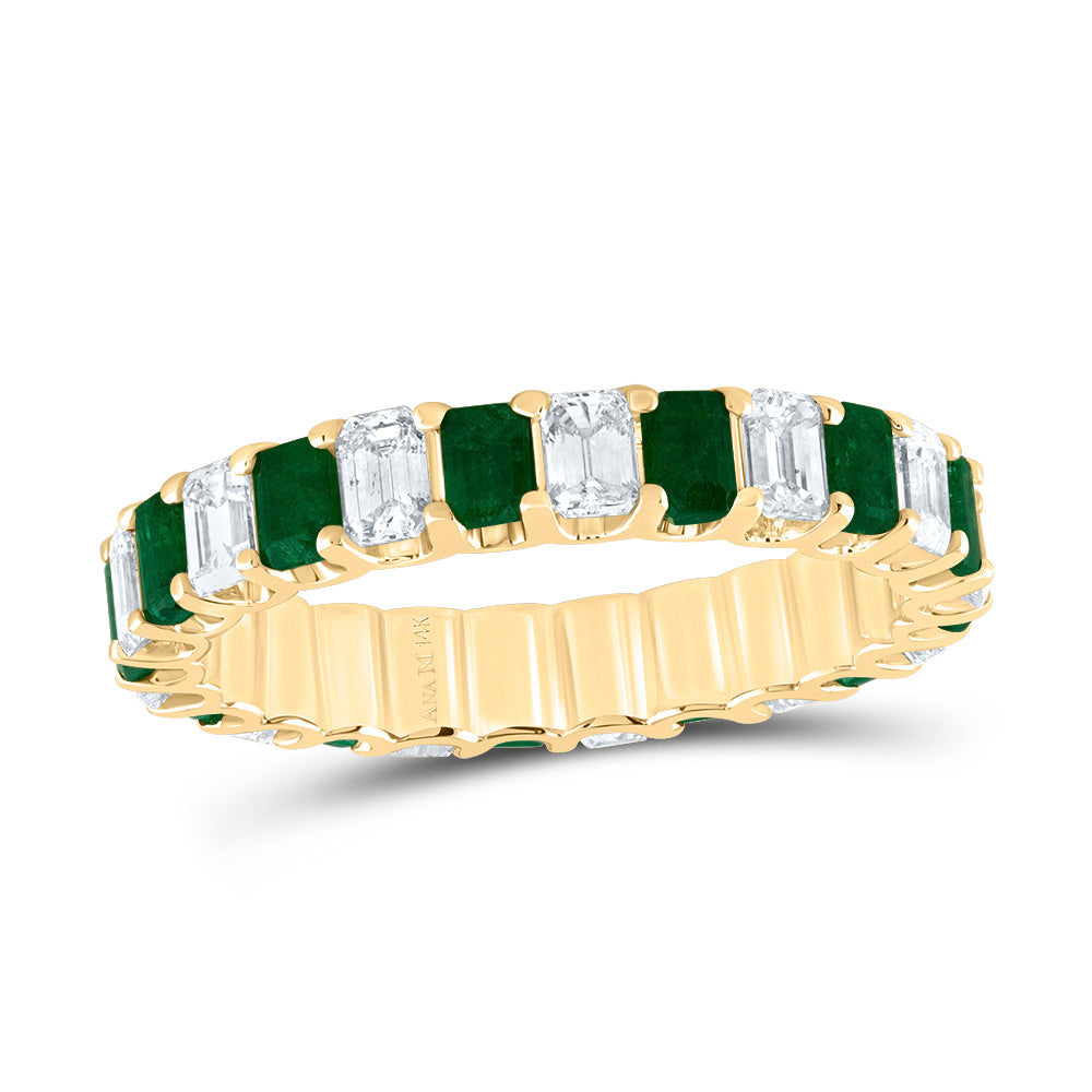 14kt Yellow Gold 1 Cttw Diamond Ana M and 1 Cttw Emerald Shape Emerald Natural Wedding Engagement Anniversary Gem Ring, Women Size: 5-9
