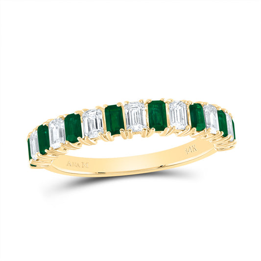 14kt Yellow Gold 5/8 Cttw Diamond Ana M 3/4 Cttw Emerald Shape Emerald Natural Wedding Engagement Anniversary Gem Ring, Women Size: 5-9