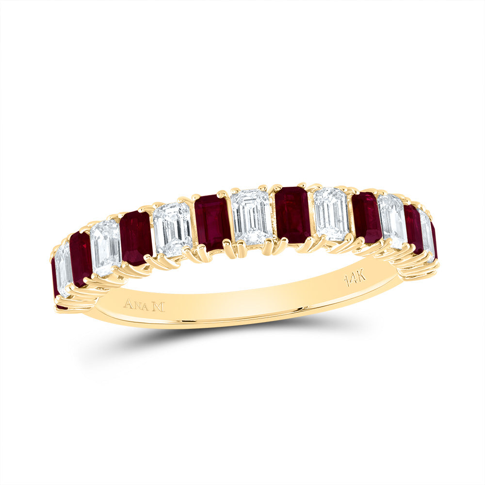 14kt Yellow Gold 5/8 Cttw Diamond Ana M 3/4 Cttw-em Ruby Natural Wedding Engagement Anniversary Gem Ring, Women Size: 5-9