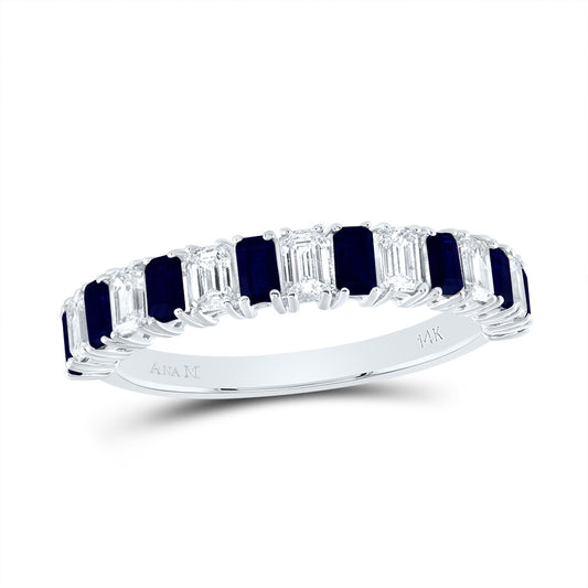 14kt White Gold 5/8 Cttw Diamond Ana M 7/8 Cttw-em Blue Sapphire Natural Wedding Engagement Anniversary Gem Ring, Women Size: 5-9