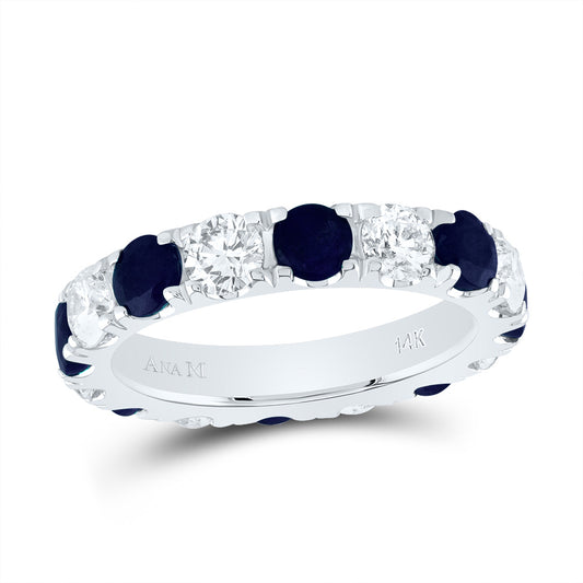 14kt White Gold 1 7/8 Cttw Diamond Ana M 2 1/3 Cttw Round Blue Sapphire Natural Wedding Engagement Anniversary Gem Ring, Women Size: 5-9