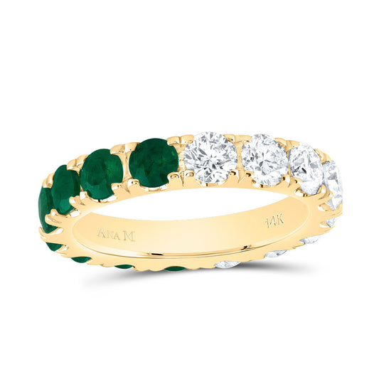 14kt Yellow Gold 2 Cttw Diamond Ana M and 1 7/8 Cttw Round Emerald Natural Wedding Engagement Anniversary Gem Ring, Women Size: 5-9