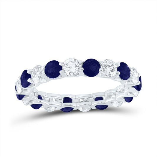14kt White Gold 1 1/2 Cttw Diamond Ana M 2 Cttw Round Blue Sapphire Natural Wedding Engagement Anniversary Gem Ring, Women Size: 5-9
