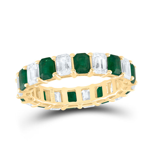14kt Yellow Gold 2 3/8 Cttw Diamond Ana M and 1 3/4 Cttw Emerald Shape Emerald Natural Wedding Engagement Anniversary Gem Ring, Women Size: 5-9