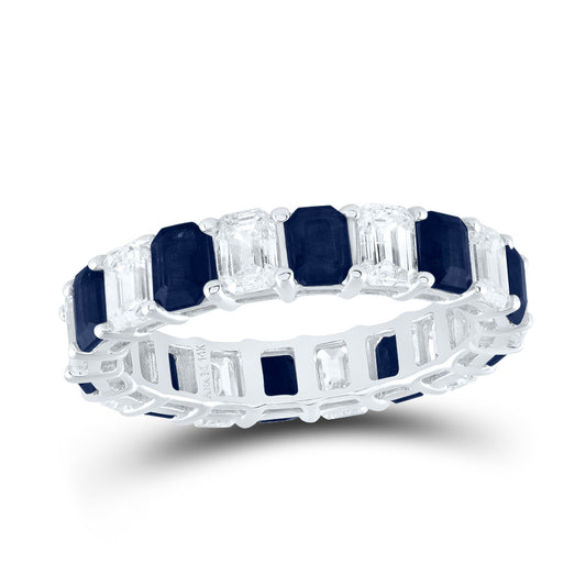 14kt White Gold 2 3/8 Cttw Diamond Ana M 2 3/4 Cttw-em Blue Sapphire Natural Wedding Engagement Anniversary Gem Ring, Women Size: 5-9