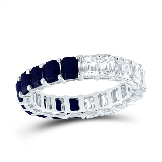 14kt White Gold 2 3/8 Cttw Diamond Ana M 3 Cttw-em Blue Sapphire Natural Wedding Engagement Anniversary Gem Ring, Women Size: 5-9