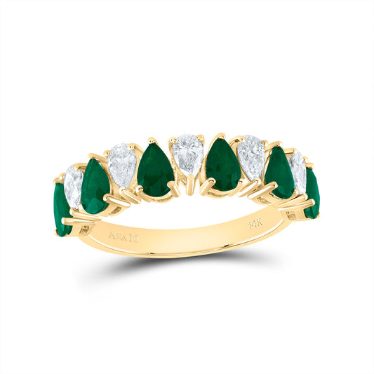 14kt Yellow Gold 5/8 Cttw Diamond Ana M and 1 Cttw Pear Emerald Natural Wedding Engagement Anniversary Gem Ring, Women Size: 5-9