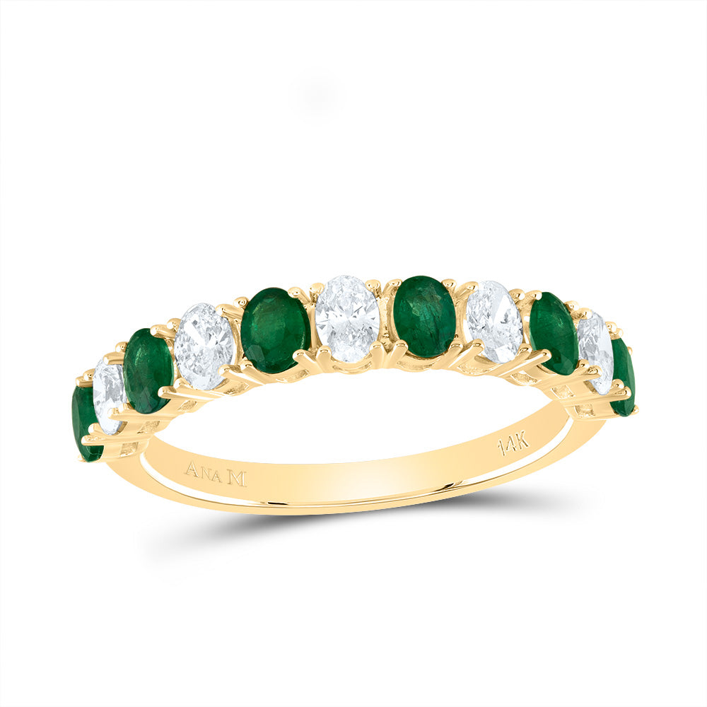 14kt Yellow Gold 3/8 Cttw Diamond Ana M 5/8 Cttw Oval Emerald Natural Wedding Engagement Anniversary Gem Ring, Women Size: 5-9