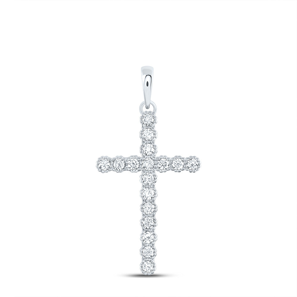 14kt White Gold 1/2 Cttw Diamond Ana M Fashion Cross Pendant