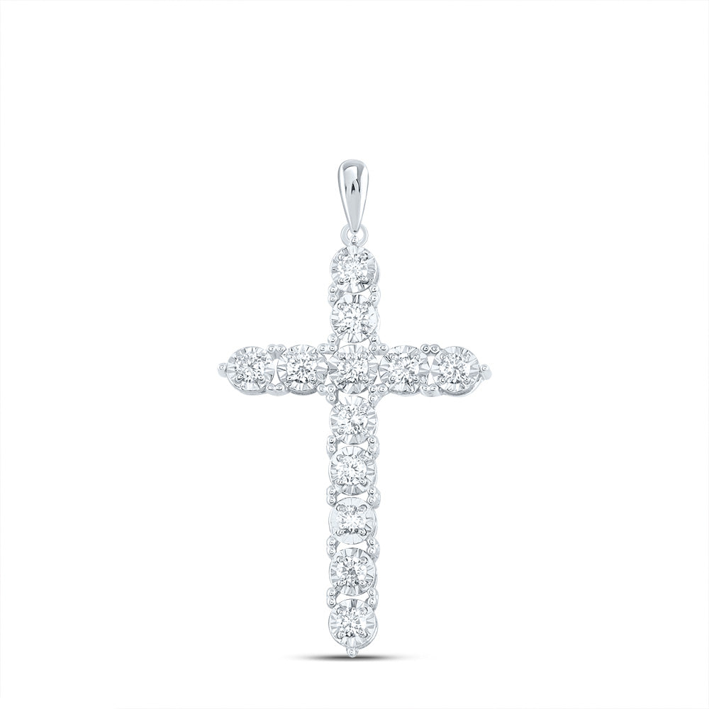 14kt White Gold 1/3 Cttw Diamond Ana M Fashion Cross Pendant