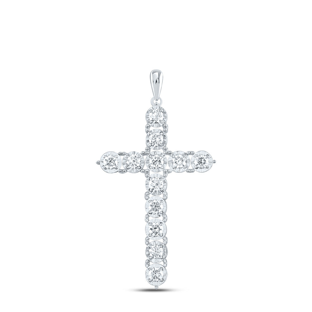 14kt White Gold 1 Cttw Diamond Ana M Fashion Cross Pendant