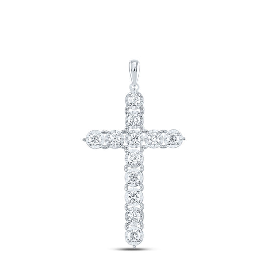 14kt White Gold 1 Cttw Diamond Ana M Fashion Cross Pendant