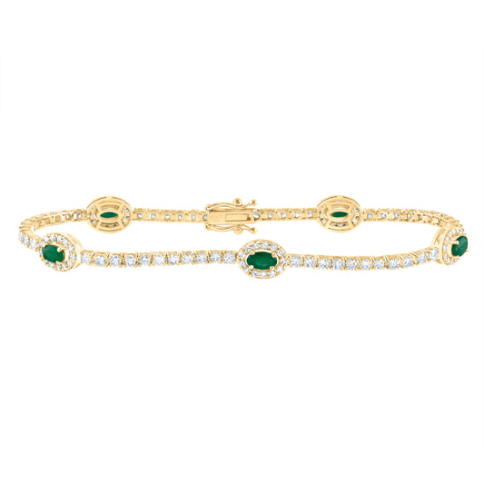 14kt Yellow Gold 2 1/3 Cttw Diamond Ana M and 1 Cttw Oval Emerald Natural Gem Fashion Bracelet, Length: 7 Inch