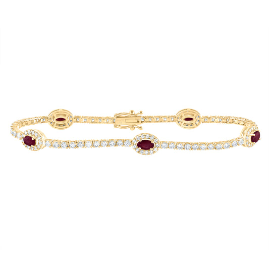 14kt Yellow Gold 2 1/3 Cttw Diamond Ana M and 1 1/2 Cttw Oval Ruby Natural Gem Fashion Bracelet, Length: 7 Inch