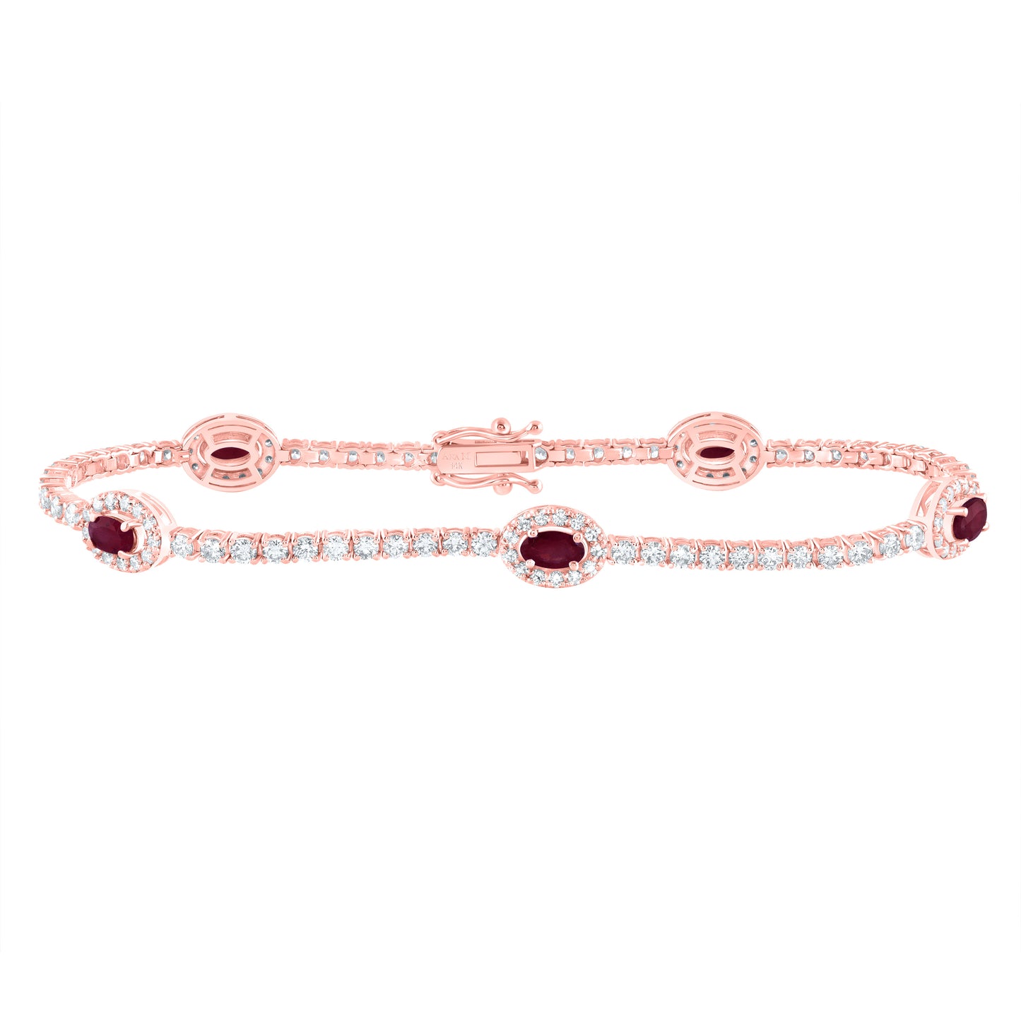 14kt Rose Gold 2 1/3 Cttw Diamond Ana M and 1 1/2 Cttw Oval Ruby Natural Gem Fashion Bracelet, Length: 7 Inch