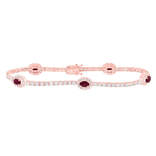 14kt Rose Gold 2 1/3 Cttw Diamond Ana M and 1 1/2 Cttw Oval Ruby Natural Gem Fashion Bracelet, Length: 7 Inch